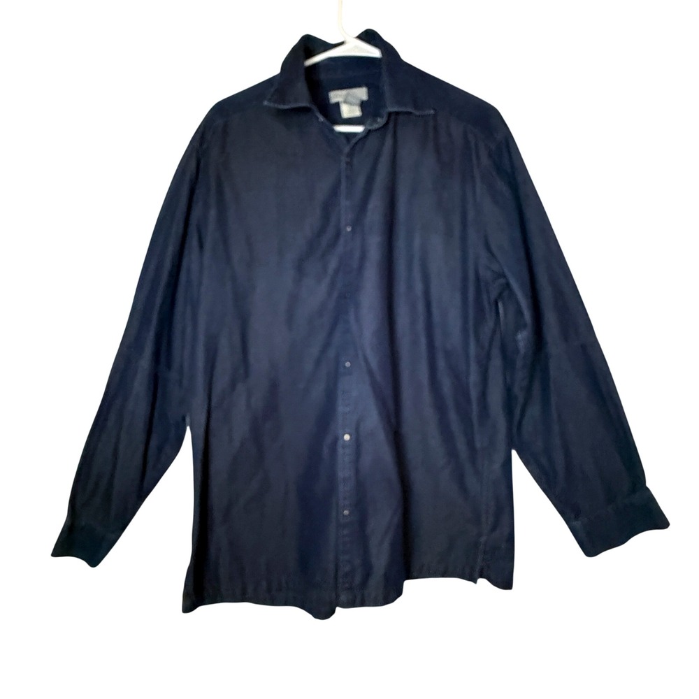 Zegna Sport Mens M Dark Wash Denim Snap Shirt 100% Cotton Y2K Luxury